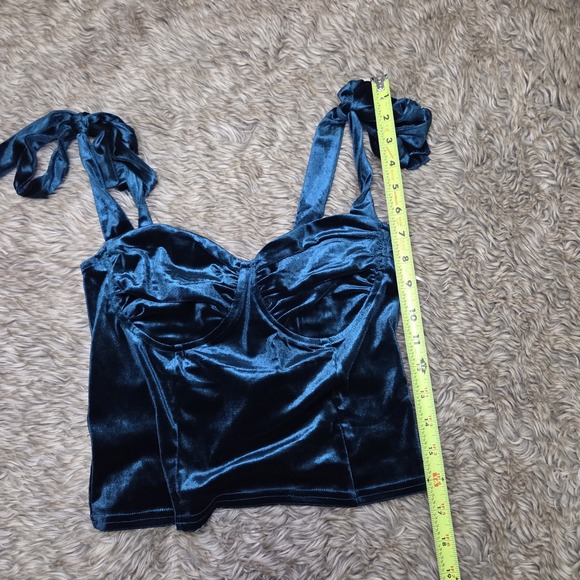 NWT Lulus Glam Idea Teal Blue Velvet Tie-Strap Cropped Tank Top Size Small - Picture 4 of 7